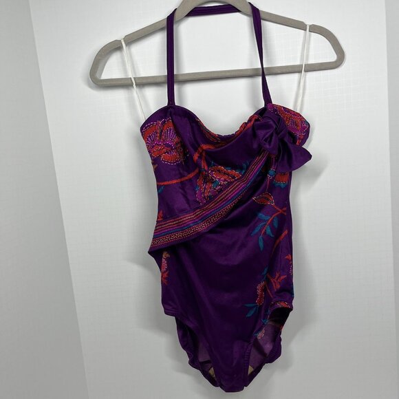 Sirena Deep Purple Paisley Patterned Halter Adjustable One piece swimsuit Sz. 12 - Picture 1 of 9